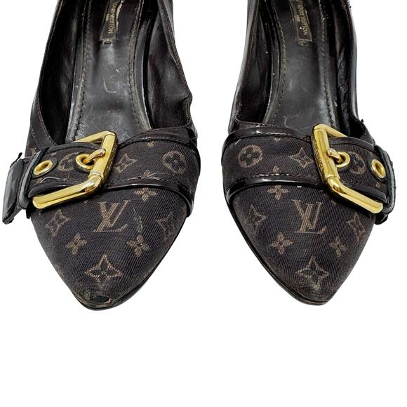Louis Vuitton Monogram Buckle Pumps Brown Canvas Logo Stiletto Heels 38.5 EU - Picture 2 of 13